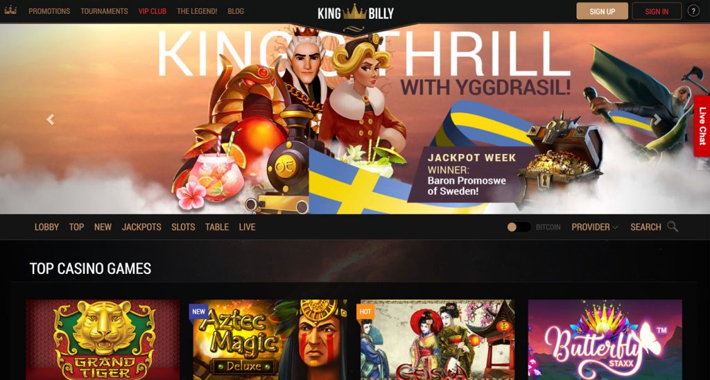 Screenshot of King Billy casino